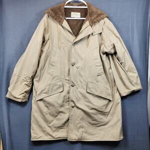 Vintage LL Bean Mens Coat Extra Large Beige Split Hood Parka Fleece Lined Chore